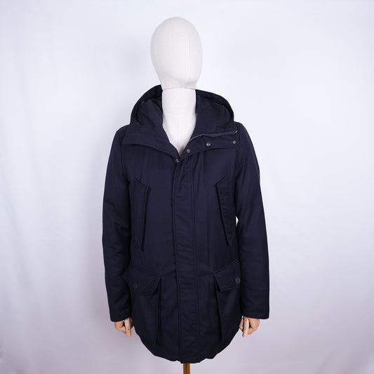 Woolrich, sininen parkatakki, koko M, villaa ja untuvaa