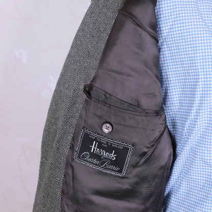 Chester Barrie, harmaa käsintehty kashmirtakki, koko 56, kalanruotokuvio