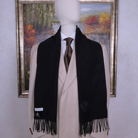 Versace, käytetty musta kaulaliina, villaa, meduusakuvio
