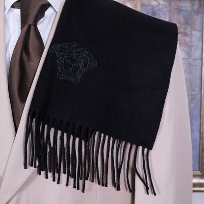 Versace, käytetty musta kaulaliina, villaa, meduusakuvio