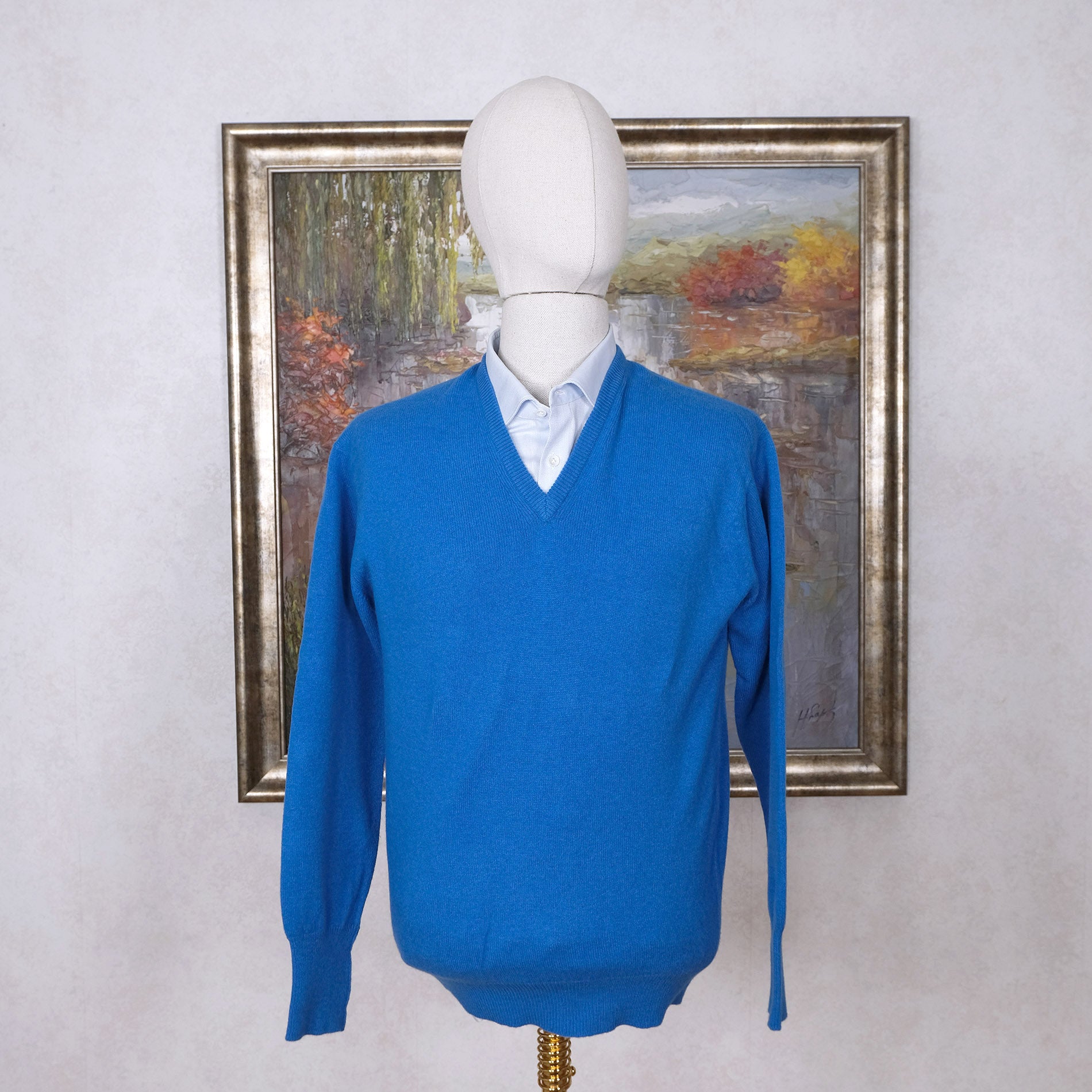 William Lockie, light blue jumper, size L, Geelong wool – Pukimo Raivio