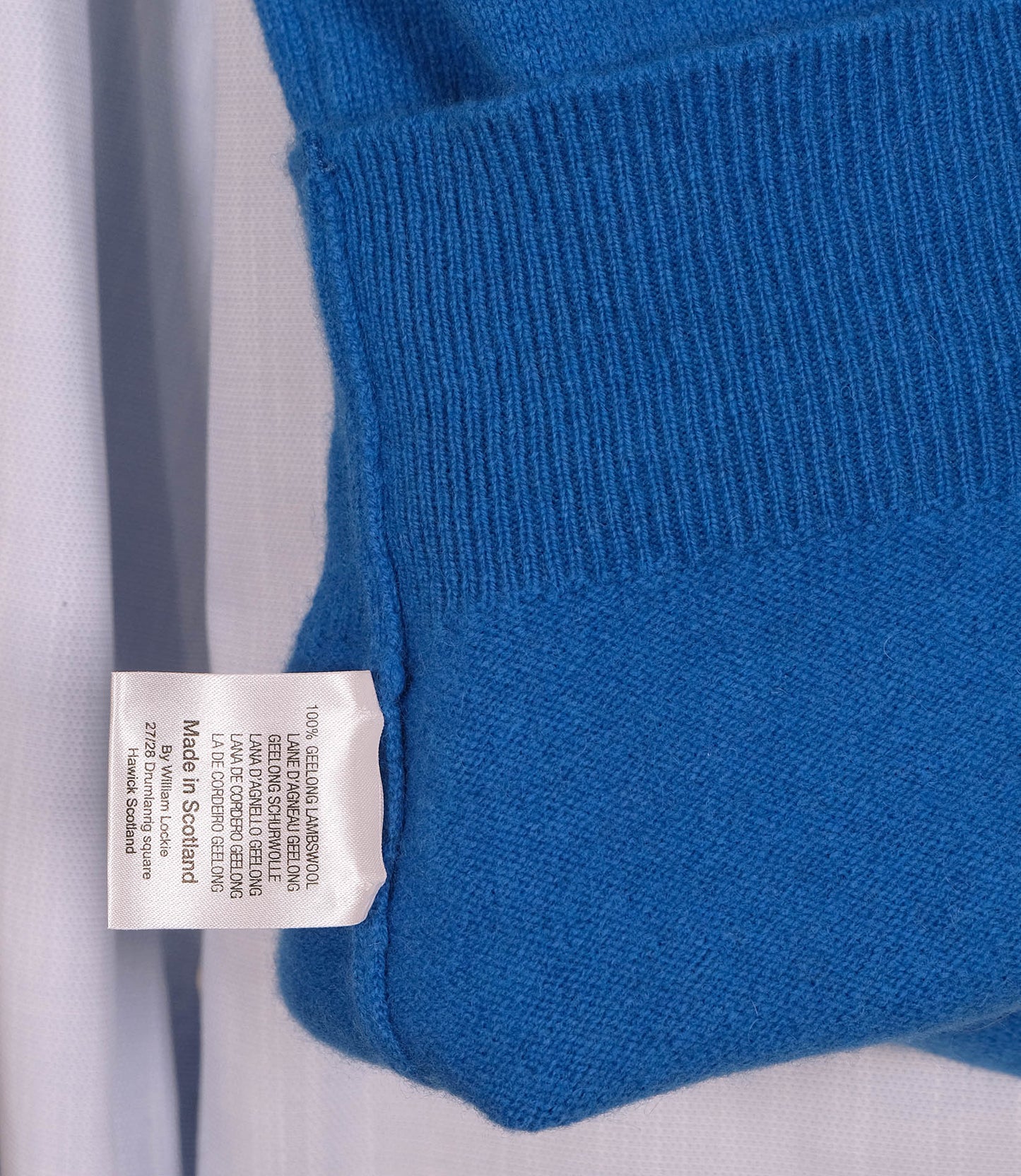 William Lockie, light blue jumper, size L, Geelong wool